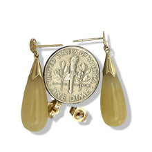 Load image into Gallery viewer, 14k Yellow Gold Good Fortune Dangle Raindrop Yellow Jade Stud Earrings
