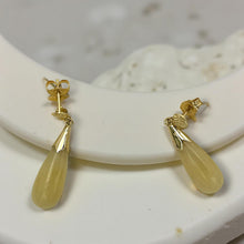Load image into Gallery viewer, 14k Yellow Gold Good Fortune Dangle Raindrop Yellow Jade Stud Earrings
