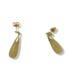 Load image into Gallery viewer, 14k Yellow Gold Good Fortune Dangle Raindrop Yellow Jade Stud Earrings