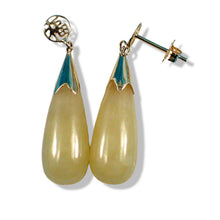Load image into Gallery viewer, 14k Yellow Gold Good Fortune Dangle Raindrop Yellow Jade Stud Earrings