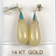 Load image into Gallery viewer, 14k Yellow Gold Good Fortune Dangle Raindrop Yellow Jade Stud Earrings