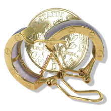 Load image into Gallery viewer, 14K Yellow Gold Omega Clip Bend Tablet Lavender Jade Hoop Earrings