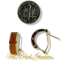 Load image into Gallery viewer, 14K Yellow Gold Omega Clip Bend Tablet Red Jade Hoop Earrings