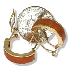 Load image into Gallery viewer, 14K Yellow Gold Omega Clip Bend Tablet Red Jade Hoop Earrings