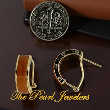 Load image into Gallery viewer, 14K Yellow Gold Omega Clip Bend Tablet Red Jade Hoop Earrings