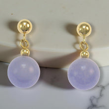 Load image into Gallery viewer, 14K Yellow Gold Lavender Jade Bead Dangle Earrings