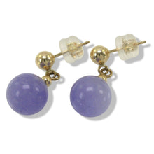 Load image into Gallery viewer, 14K Yellow Gold Lavender Jade Bead Dangle Earrings