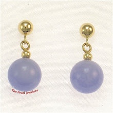 Load image into Gallery viewer, 1100162-14k-Yellow-Gold-Ball-Dangle-Lavender-Jade-Bead-Stud-Earrings