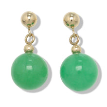 Load image into Gallery viewer, 14K Yellow Gold Ball Dangle Green Jade Bead Stud Earrings