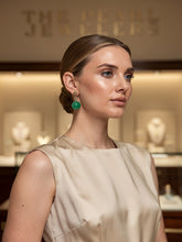Load image into Gallery viewer, 14K Yellow Gold Ball Dangle Green Jade Bead Stud Earrings