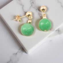 Load image into Gallery viewer, 14K Yellow Gold Ball Dangle Green Jade Bead Stud Earrings