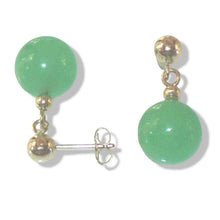 Load image into Gallery viewer, 14K Yellow Gold Ball Dangle Green Jade Bead Stud Earrings