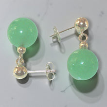 Load image into Gallery viewer, 14K Yellow Gold Ball Dangle Green Jade Bead Stud Earrings