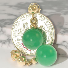 Load image into Gallery viewer, 14K Yellow Gold Ball Dangle Green Jade Bead Stud Earrings