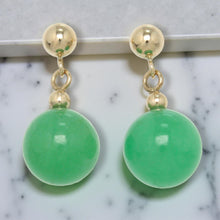 Load image into Gallery viewer, 14K Yellow Gold Ball Dangle Green Jade Bead Stud Earrings