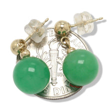 Load image into Gallery viewer, 14K Yellow Gold Ball Dangle Green Jade Bead Stud Earrings