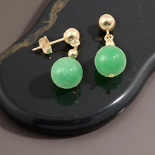 Load image into Gallery viewer, 14K Yellow Gold Ball Dangle Green Jade Bead Stud Earrings