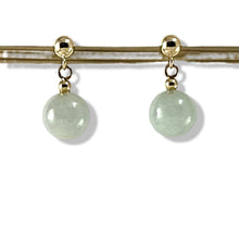 Load image into Gallery viewer, 14K Yellow Gold Celadon Green Jade Bead Dangle Earrings