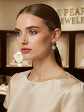 Load image into Gallery viewer, 14K Yellow Gold Celadon Green Jade Bead Dangle Earrings