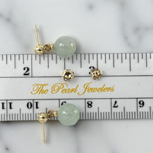 Load image into Gallery viewer, 14K Yellow Gold Celadon Green Jade Bead Dangle Earrings