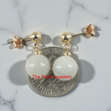 Load image into Gallery viewer, 14K Yellow Gold Celadon Green Jade Bead Dangle Earrings