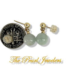 Load image into Gallery viewer, 14K Yellow Gold Celadon Green Jade Bead Dangle Earrings