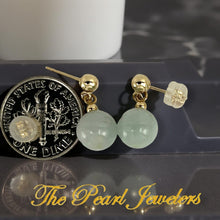 Load image into Gallery viewer, 14K Yellow Gold Celadon Green Jade Bead Dangle Earrings