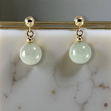 Load image into Gallery viewer, 14K Yellow Gold Celadon Green Jade Bead Dangle Earrings