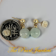 Load image into Gallery viewer, 14K Yellow Gold Celadon Green Jade Bead Dangle Earrings