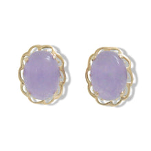 Load image into Gallery viewer, 14k Solid Yellow Gold 6x8mm Cabochon Oval Lavender Jade Stud Earrings