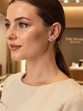 Load image into Gallery viewer, 14k Solid Yellow Gold 6x8mm Cabochon Oval Lavender Jade Stud Earrings