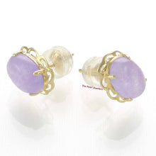 Load image into Gallery viewer, 14k Solid Yellow Gold 6x8mm Cabochon Oval Lavender Jade Stud Earrings