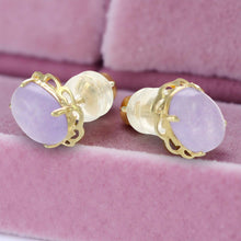 Load image into Gallery viewer, 14k Solid Yellow Gold 6x8mm Cabochon Oval Lavender Jade Stud Earrings