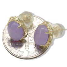 Load image into Gallery viewer, 14k Solid Yellow Gold 6x8mm Cabochon Oval Lavender Jade Stud Earrings