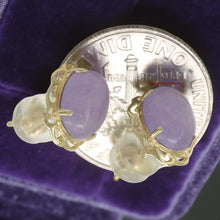 Load image into Gallery viewer, 14k Solid Yellow Gold 6x8mm Cabochon Oval Lavender Jade Stud Earrings
