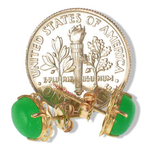 Load image into Gallery viewer, 14k Solid Yellow Gold Cabochon Oval Shaped Green Jade Stud Earrings