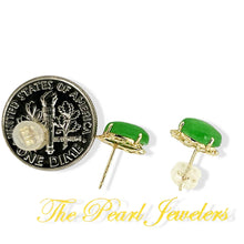 Load image into Gallery viewer, 14k Solid Yellow Gold Cabochon Oval Shaped Green Jade Stud Earrings