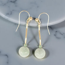 Load image into Gallery viewer, 14Kt Yellow Gold Celadon Green Jadeite Dangle Earrings