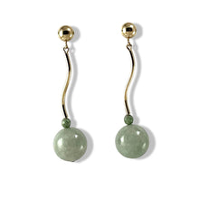 Load image into Gallery viewer, 14K Yellow Gold Celadon Green Jadeite Stud Dangle Earrings