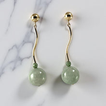 Load image into Gallery viewer, 14K Yellow Gold Celadon Green Jadeite Stud Dangle Earrings