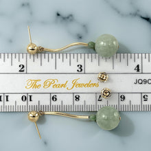 Load image into Gallery viewer, 14K Yellow Gold Celadon Green Jadeite Stud Dangle Earrings