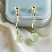 Load image into Gallery viewer, 14K Yellow Gold Celadon Green Jadeite Stud Dangle Earrings