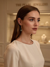 Load image into Gallery viewer, 14K Yellow Gold Celadon Green Jadeite Stud Dangle Earrings