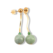 Load image into Gallery viewer, 14K Yellow Gold Celadon Green Jadeite Stud Dangle Earrings