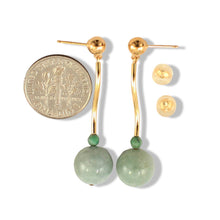 Load image into Gallery viewer, 14K Yellow Gold Celadon Green Jadeite Stud Dangle Earrings