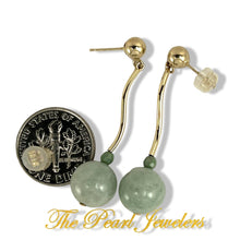 Load image into Gallery viewer, 14K Yellow Gold Celadon Green Jadeite Stud Dangle Earrings