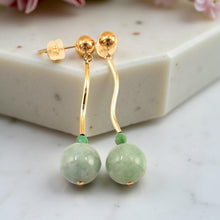Load image into Gallery viewer, 14K Yellow Gold Celadon Green Jadeite Stud Dangle Earrings