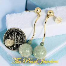 Load image into Gallery viewer, 14K Yellow Gold Celadon Green Jadeite Stud Dangle Earrings