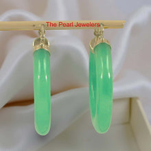 Load image into Gallery viewer, 14k Solid Yellow Gold Tube Ring Green Jade Hoop Earrings