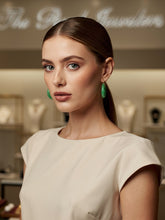 Load image into Gallery viewer, 14k Solid Yellow Gold Tube Ring Green Jade Hoop Earrings